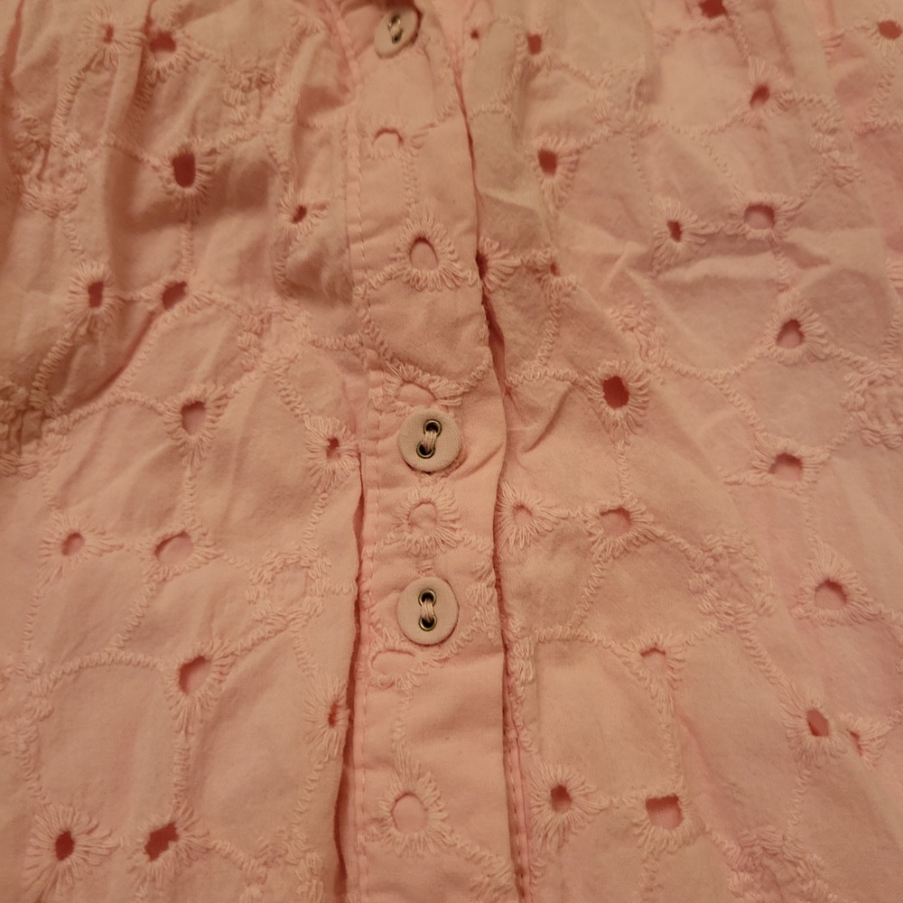 Crown Ivy L Shirt Dress Pink Eyelet Tiered Cotton Mini Cottage Boho Chic Summer - Picture 2 of 7